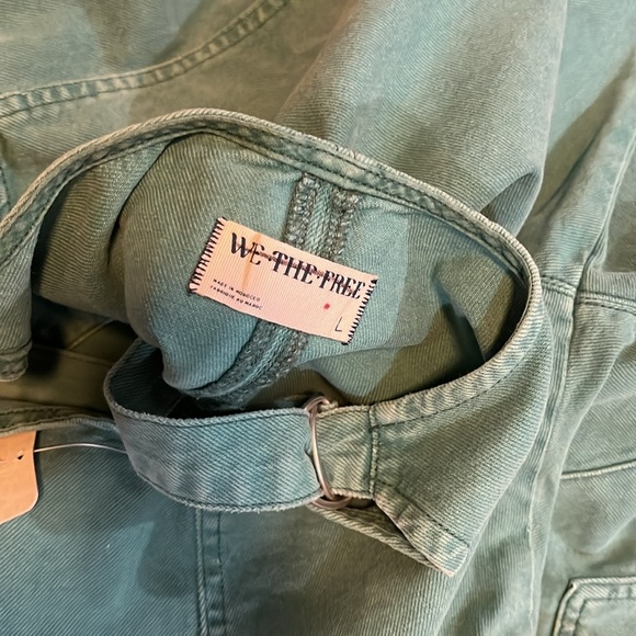 Free People High Roller Turquoise Denim Jumpsuit Size Large NWT - Picture 13 of 14